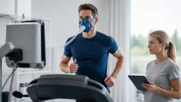 Løber måler iltoptagelse og VO2 max under konditionstest