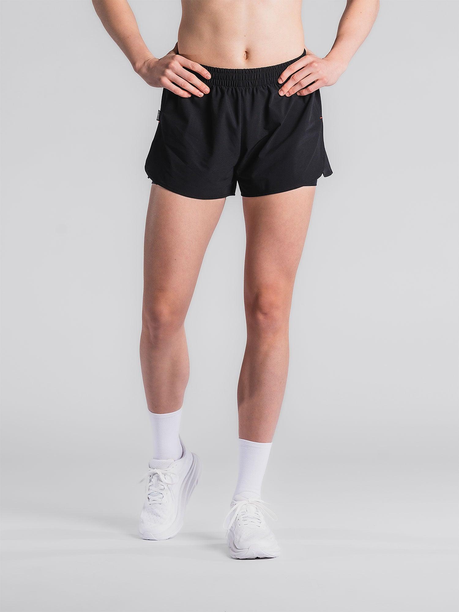 Fusion Run Shorts til dame — mørkeblå splitshorts med indertights