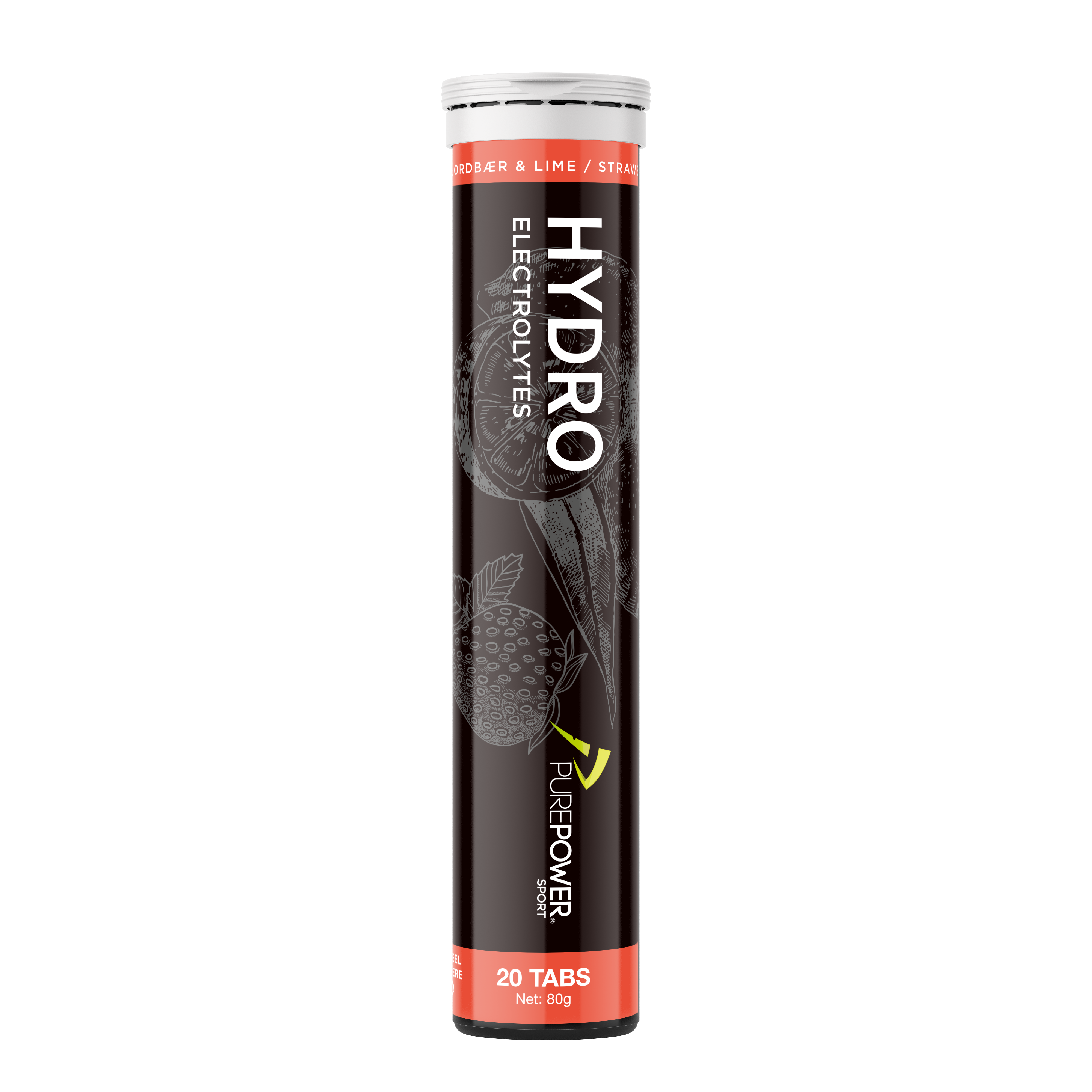PurePower Hydro Jordbær/Lime elektrolyttabs produktbillede