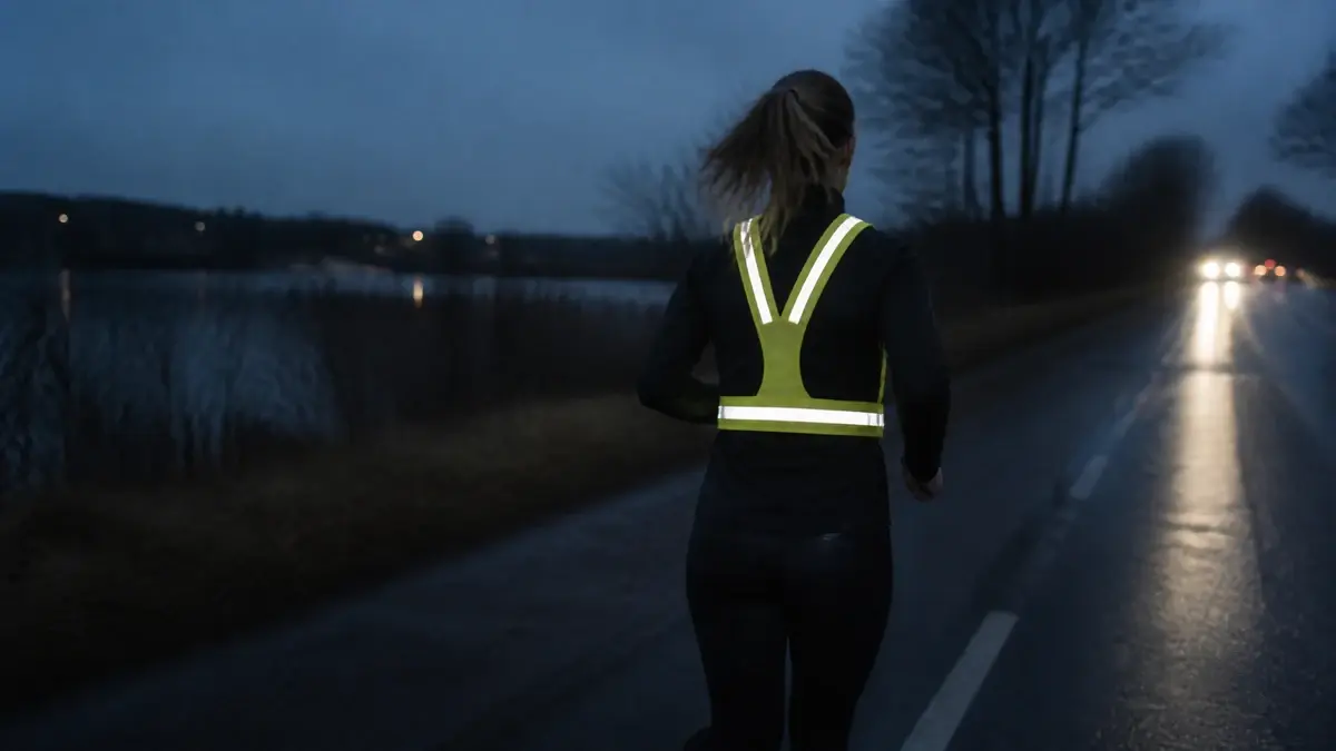 Refleksvest med reflekser og LED til synlighed under løb i mørke